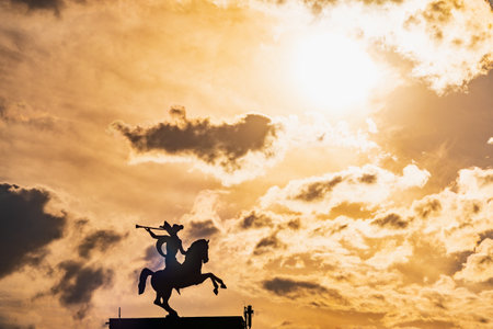 Moscow, Russia - July 31, 2022: Bronze Monument of the Herald of Victory in Victory Park, Moscow. Monument on Poklonnaya hill, Victory Park in Moscowのeditorial素材