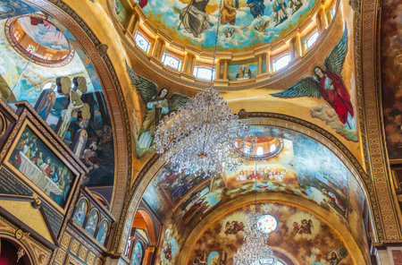 Sharm el Sheikh, Egypt - December 19, 2023: Coptic church The Heavenly Cathedral interior in Sharm...