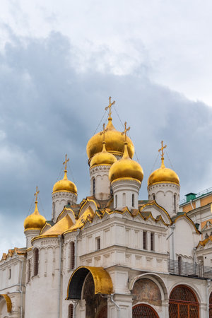 The Annunciation Cathedral of the Moscow Kremlin, Moscow, Russia. It is a Russian Orthodox church dedicated to the Annunciation of the Theotokosの写真素材