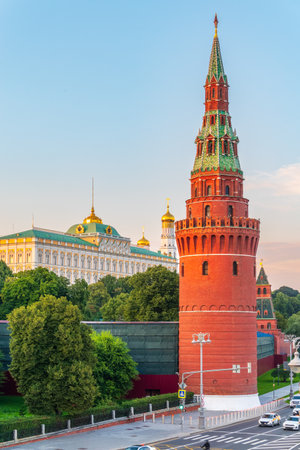 Vodovzvodnaya Tower at southwestern corner of Moscow Kremlin, overlooking Moscow River. Water Supplying or Vodovzvodnaya Tower, Moscow Kremlin, Moscow, Russiaの写真素材