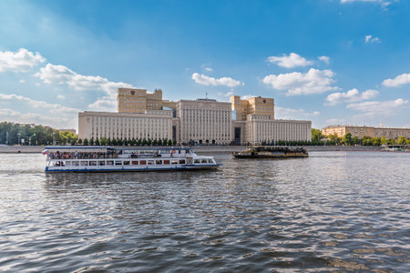 View of the Ministry of Defense of Russian Federation, and Moscow river embankment. Translation of the inscription - Ministry of Defense of the Russian Federationの写真素材