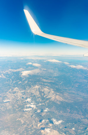Aerial view on Arabian desert and Red sea mountains from airplane. View from the airplane desert mountainsの写真素材