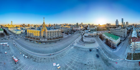 Yekaterinburg City Administration or City Hall. Central square. Evening city in the early spring,...