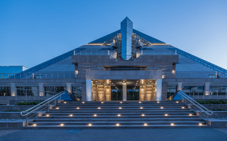 Kazan, Russia. May 3, 2025: Complex Pyramid in Kazan. Tatarstan. Russia. Pyramid is a cultural and entertainment complex in the center of Kazan.のeditorial素材