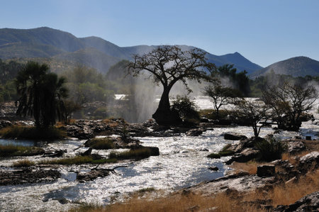 A small portion of the Epupa waterfalls, Namibia at sunriseの写真素材