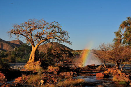 A small portion of the Epupa waterfalls, Namibia at sunsetの写真素材