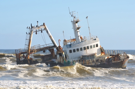 Shipwreck along the Skeleton Coast of Namibiaの写真素材