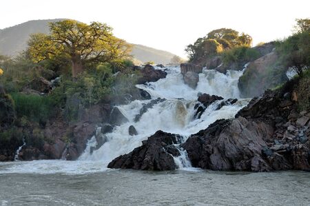 A small portion of the Epupa waterfalls in on the border of Angola and Namibiaの写真素材