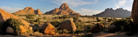 Panorama from three photos of the Spitzkoppe in Namibiaの写真素材