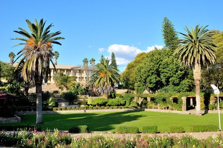 View of the parliament building, called the Tinten Palast or Ink Palace, in Windhoek, Namibia.の写真素材