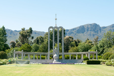 Huguenot monument in Franchoek in the Western Cape Province of South Africa commemorating the arrival of the French Huegenots in the 17th centuryのeditorial素材
