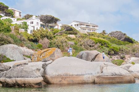 CAPE TOWN, SOUTH AFRICA - DECEMBER 12, 2014:  The Boulders section of the Table Mountain National Park in Simons Town is home to a land-based colony of endangered African Penguins.のeditorial素材