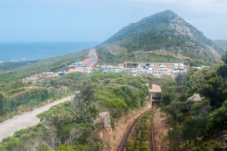 CAPE TOWN, SOUTH AFRICA - DECEMBER 12, 2014: View from the Flying Dutchman Funicular at Cape Point, a convenient uphill ride to the main viewpointsのeditorial素材