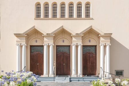 RIVIERSONDEREND SOUTH AFRICA  DECEMBER 25 2014: Main enterance of the Dutch Reformed Church in Riviersonderend in the Western Cape Province of South Africaのeditorial素材