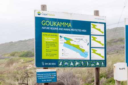 BUFFALO BAY SOUTH AFRICA  JANUARY 5 2015: Map of the Goukamma Nature Reserve and Marine Protected...