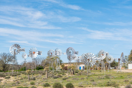 LOERIESFONTEIN, SOUTH AFRICA - AUGUST 11, 2015: The Windmill museum next to the Fred Turner Museum in Loeriefontein in the Namaqualand region of the Northern Cape Provinceのeditorial素材