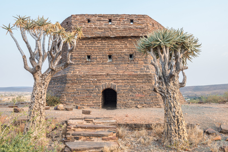 This  blockhouse on a hill guarded Prieska, a small town next to the Gariep River, during the Second Boer War. It was built from semi-precious tigers eye stonesの写真素材