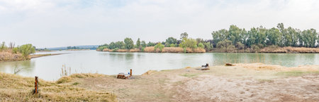 Confluence of the Gariep Orange and Vaal Rivers near Douglas in the Northern Cape Province of South...
