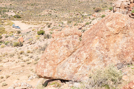 CONCORDIA, SOUTH AFRICA - AUGUST 17, 2015: Orbicular granite, a rare plutonic rock at the  Orbicular Hill near Concordia, a small mining town in the Northern Cape Namaqualandのeditorial素材
