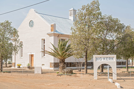 VANWYKSVLEI, SOUTH AFRICA - AUGUST 24, 2015: The Dutch Reformed Church in Vanwyksvlei, a small town in the Northern Cape Karoo region of South Africaのeditorial素材