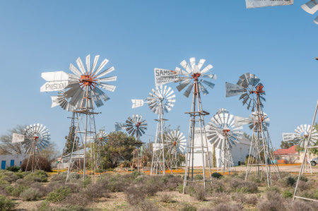 LOERIESFONTEIN, SOUTH AFRICA - AUGUST 24, 2015: The Windmill museum next to the Fred Turner Museum in Loeriefontein in the Namaqualand region of the Northern Cape Provinceのeditorial素材