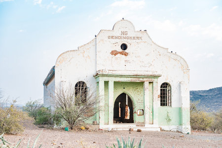 Ruin of the historic Dutch Reformed Mission Church in Prieska, a small town next to the Gariep River in the Northern Cape Province of South Africaの写真素材