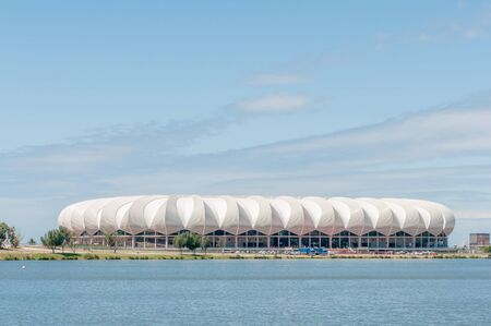 PORT ELIZABETH, SOUTH AFRICA - FEBRUARY 27, 2016:  The Nelson Mandela Bay Stadium was built to resemble a king protea, the National Flower of South Africaのeditorial素材