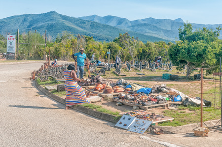 BLOUKRANS BRIDGE, SOUTH AFRICA - MARCH 2, 2016: Unidentified entrepreneurs selling their curios at the Bloukrans Bridge.のeditorial素材