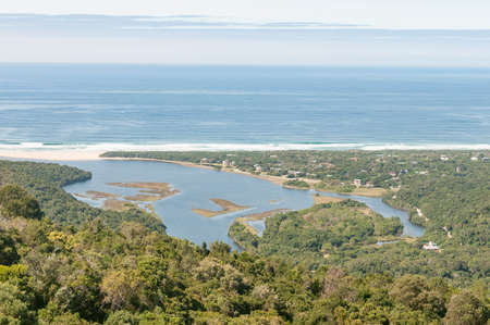 View of the lagoon at the mouth of the Groot River and the town of Natures Valleyの写真素材