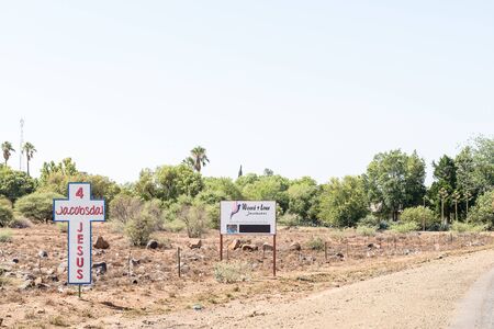 JACOBSDAL, SOUTH AFRICA - DECEMBER 31, 2016: Signs at the entrance of Jacobsdal, a small town in the Free State Provinceのeditorial素材