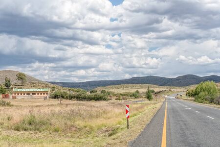 JAGTPOORT, SOUTH AFRICA - MARCH 21, 2017: A landscape with road stall next to the N9 road between Middelburg and Graaff Reinet in the Eastern Cape Provinceのeditorial素材
