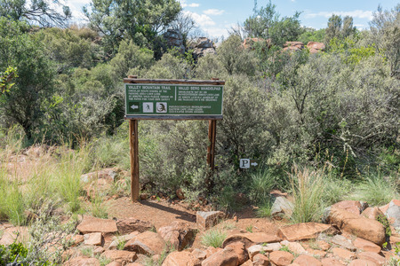 CAMDEBOO NATIONAL PARK, SOUTH AFRICA - MARCH 22, 2017: The start of the Valley Mountain Trail at the Valley of Desolation near Graaff Reinet in the Eastern Cape Provinceのeditorial素材