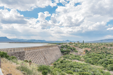 The wall of the Nqweba Dam at Graaff Reinet, a town in the Eastern Cape Province of South Africaの写真素材