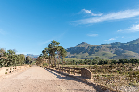 The bridge over the Gobos River at the entrance to Greyton, a small town in the Western Cape Province of South Africaの写真素材