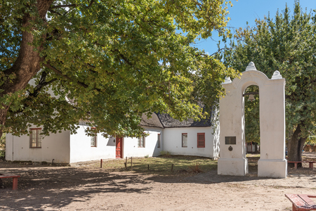 GENADENDAL, SOUTH AFRICA - MARCH 27, 2017: The belfry and first church in Genadendal, completed 1800, now a guest house. Genadendal was the first mission station in South Africa, founded 1738のeditorial素材