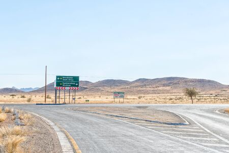 GRUNAU, NAMIBIA - JUNE 13, 2017: The  T-junction of the B1 and B3 roads at Grunau, a village in the Karas Region of Namibiaのeditorial素材