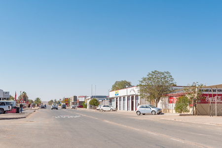 MARIENTAL, NAMIBIA - JUNE 14, 2017: A street scene with businesses and vehicles in Mariental, the capital town of the Hardap Region in Namibiaのeditorial素材