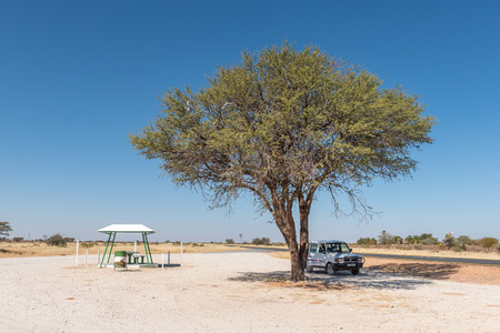 MARIENTAL, NAMIBIA - JUNE 14, 2017: A shaded resting place next to the B1-road between Mariental and Kalkrandのeditorial素材