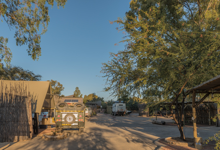 WINDHOEK, NAMIBIA - JUNE 14, 2017: Sunset at UrbanCamp.net in Windhoek, the capital city of Namibiaのeditorial素材