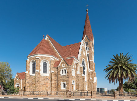 WINDHOEK, NAMIBIA - JUNE 17, 2017: The back side of the Christuskirche, an historic German Lutheran church in Windhoekのeditorial素材