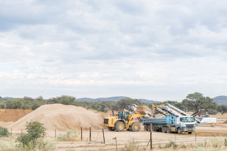 WINDHOEK, NAMIBIA - JUNE 19, 2017: An industrial sand works site on the B1-road between Windhoek and Okahandjaのeditorial素材