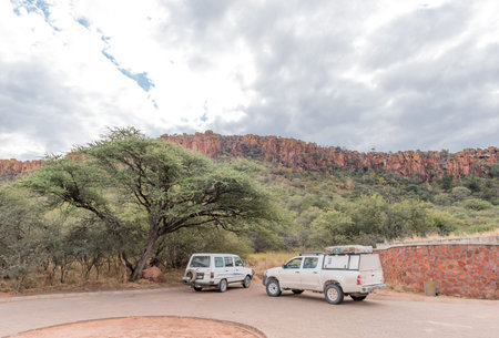 WATERBERG PLATEAU NATIONAL PARK, NAMIBIA - JUNE 19, 2017: Parking area at the start of the trail to the top of the Waterberg Mountain Plateauのeditorial素材