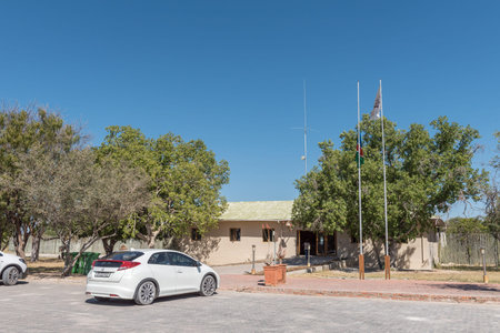 ETOSHA NATIONAL PARK, NAMIBIA - JUNE 21, 2017: The reception office at the Namutoni Rest Camp in the Etosha National Park, Namibiaのeditorial素材