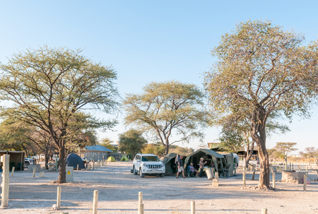 ETOSHA NATIONAL PARK, NAMIBIA - JUNE 22, 2017: A view of camping sites in the Okaukeujo Rest Camp in the Etosha National Parkのeditorial素材