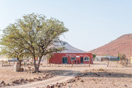BERGSIG, NAMIBIA - JUNE 28, 2017: A supermarket and liquor store in Bergsig, a small village in the Kunene Region of Namibiaのeditorial素材