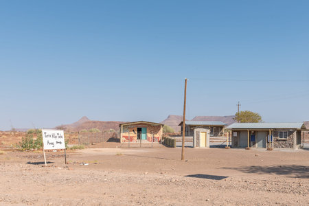 BERGSIG, NAMIBIA - JUNE 28, 2017: A shop selling gemstones in Bergsig, a small village in the Kunene Region of Namibiaのeditorial素材