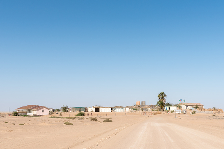 SKELETON COAST NATIONAL PARK, NAMIBIA - JUNE 28, 2017: The village at the Ugabmund Gate of the Skeleton Coast National Park of Namibiaのeditorial素材