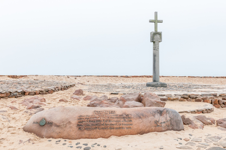 CAPE CROSS, NAMIBIA - JUNE 29, 2017: One of two crosses and two memorial stones at the Cape Cross seal colonyon the Skeleton Coast of Namibiaのeditorial素材