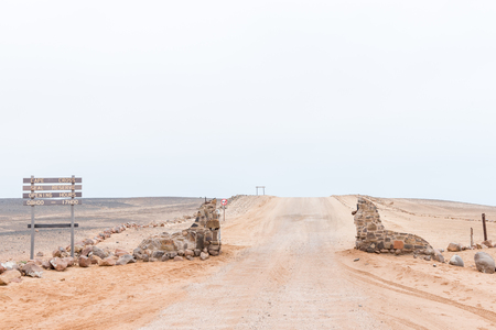 CAPE CROSS, NAMIBIA - JUNE 29, 2017: The entrance to the seal reserve at Cape Cross on the Skeleton Coast of Namibiaのeditorial素材