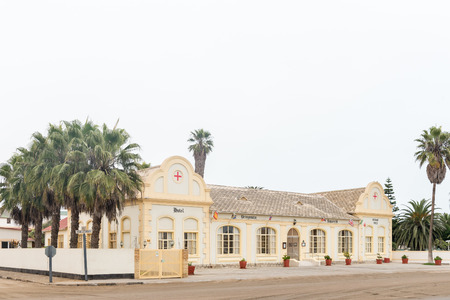 SWAKOPMUND, NAMIBIA - JUNE 30, 2017: The Hotel Prinzessin Rupprecht, previously a German colonial hospital, in Swakopmund in the Namib Desert on the Atlantic Coast of Namibiaのeditorial素材